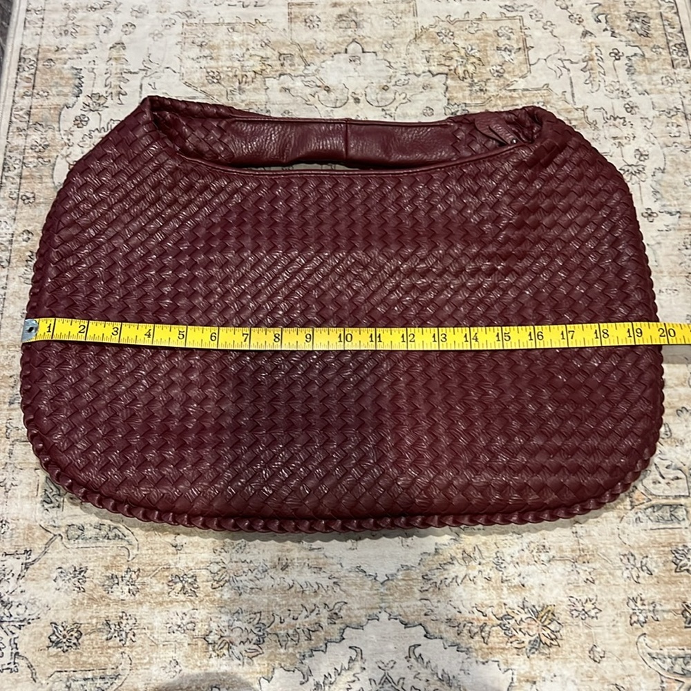 Woven Leather Hobo Bag - Burgundy - Picture 4 of 5